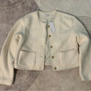 Reformation Cream wool blend textured Women's Dale Cropped Jacket